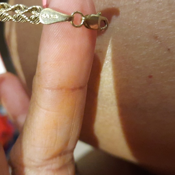 AUTHENTIC GENUINE SOLID 10K YELLOW WHITE HEART GOLD 9.5" ANKLE BRACELET ANKLET - Picture 4 of 7